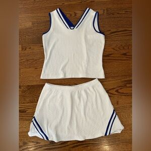 Vintage Wimbledon Tennis cable knit skirt tank set Blue and white Medium